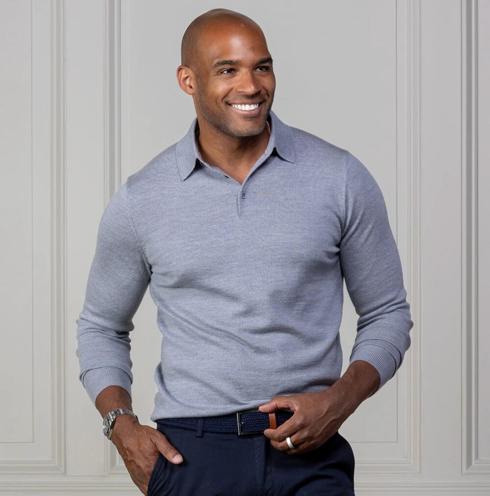 Collars & Co Bellagio Three Button Long Sleeve Merino Polo Sweater Gray XXL NWT